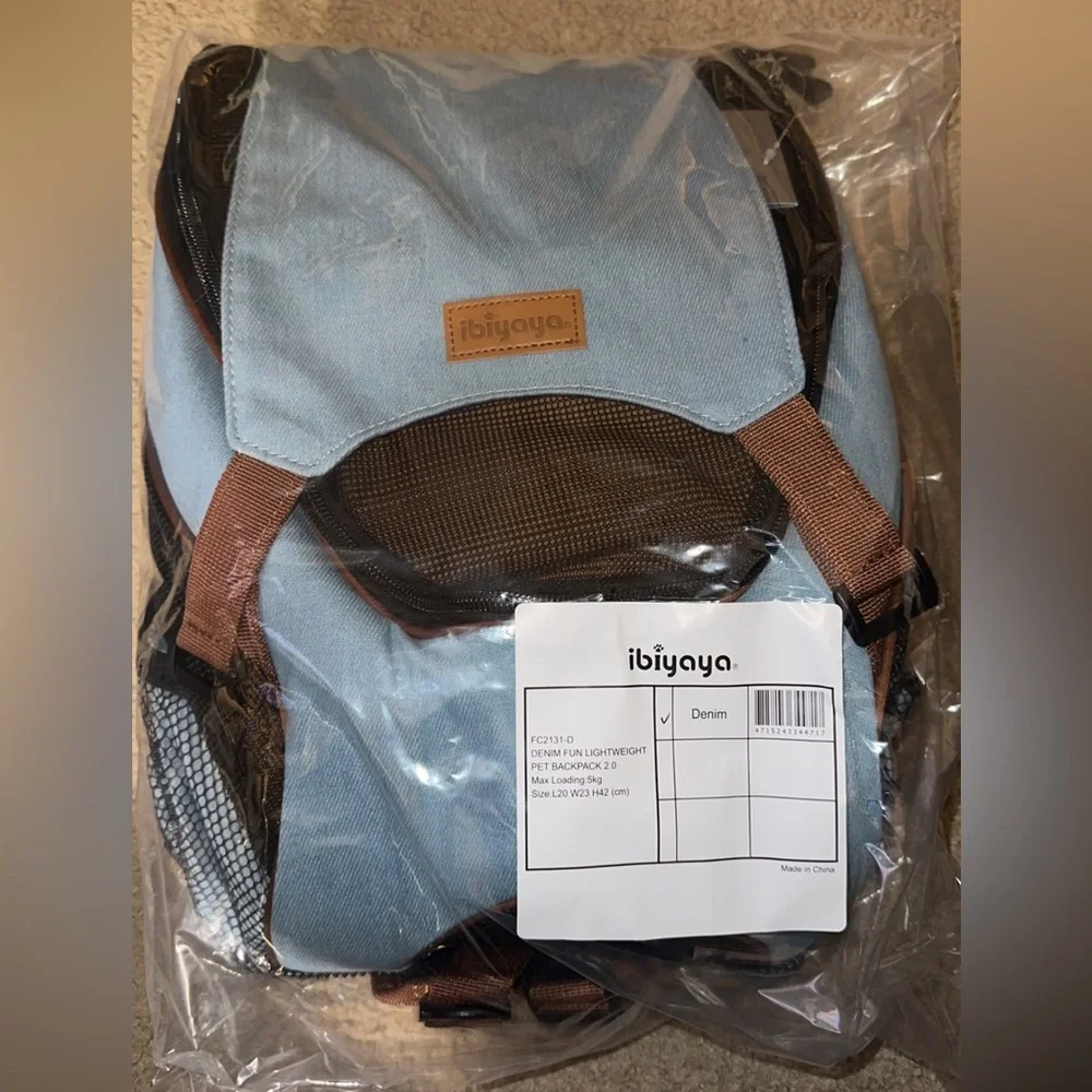 Ibiyaya New Denim Fun Lightweight Pet Backpack Cat & Dog Carrier, Denim, Small